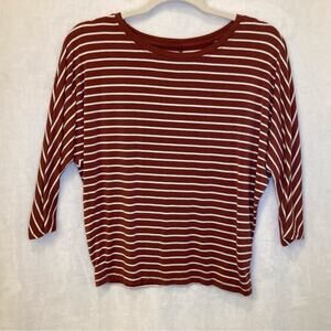 Tahari Rust/White Striped Dolman Sleeve Top